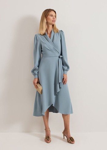 Phase Eight Phillippa Wrap Dress Blue USA | 9783401-RI